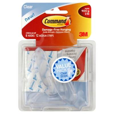 Command Clear Medium Hooks 6 Hooks 12 Strips - 6 CT - Image 1