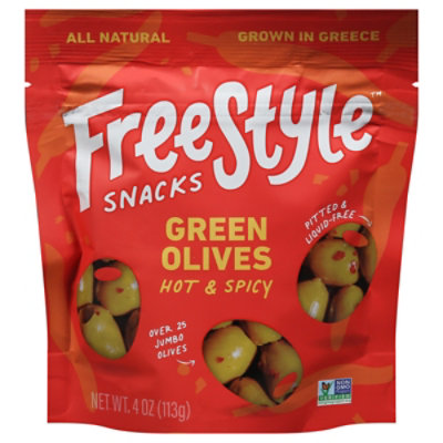 Freestyle Hot & Spicy Green Olives Pouch - 4 OZ - Image 1
