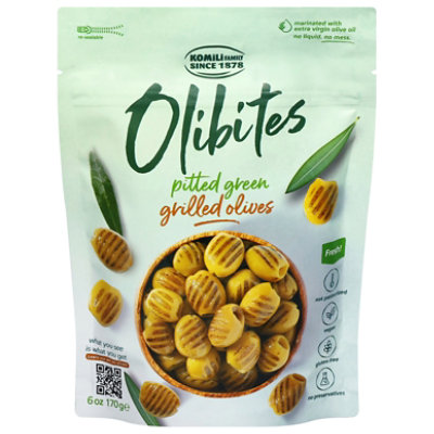 Olibites Grilled Green Pitted Olives - 6 OZ - Image 1