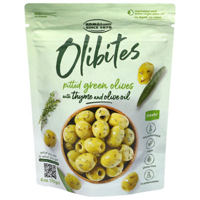 Olibites Thyme & Evoo Pitted Green Olives - 6 OZ - Image 1
