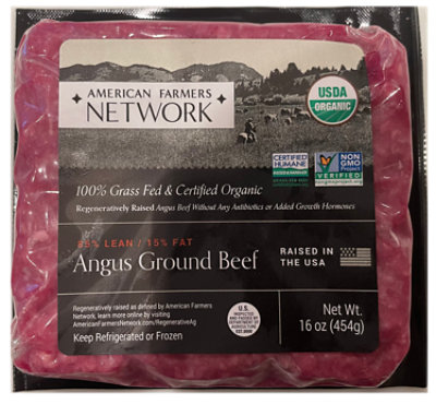 American Farmers Network 85% Lean Ground Beef Grass Fed Organic - 16 OZ - Image 1