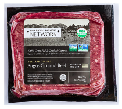 American Farmers Network 93% Lean Ground Beef Grass Fed Organic - 16 OZ - Image 1