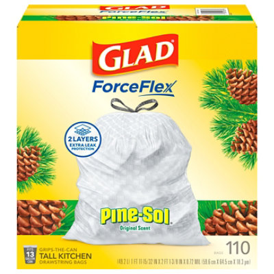 Glad Forceflex Tall Kitchen Drawstring Trash Bags 13 Gallon Pine Sol Original Scent 110 Count - 110 CT - Image 3