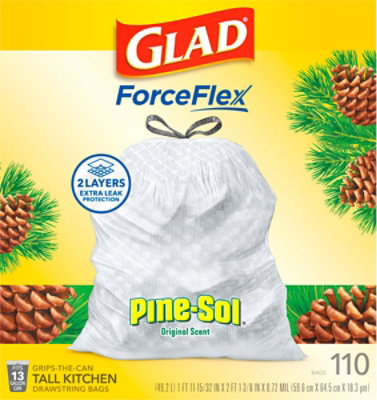 Glad ForceFlex Tall Kitchen Drawstring Trash Bags 13 Gallon Pine Sol Original Scent - 110 Count - Image 6