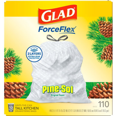 Glad Forceflex Tall Kitchen Drawstring Trash Bags 13 Gallon Pine Sol Original Scent 110 Count - 110 CT - Image 2