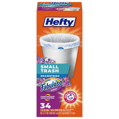 Hefty Drawstring Small Trash Wastebags 4 Gallon White 15 Pack 34 Count - 34 CT - Image 1