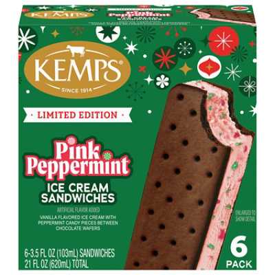 Kemps Pink Peppermint Ice Cream Sandwiches 6 Pack - 21 FZ - Image 1