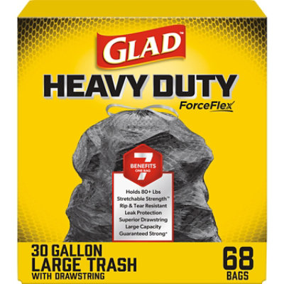 Glad Large Drawstring Trash Bags Forceflex 30 Gallon Black Trash Bags - 68 Count