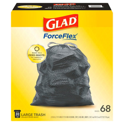 Glad Large Drawstring Trash Bags Forceflex 30 Gallon Black Trash Bags 68 Count - 68 CT - Image 3