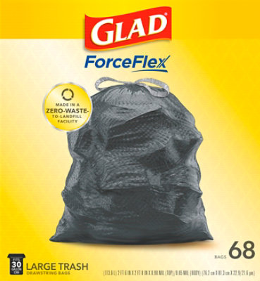 Glad Large Drawstring Trash Bags Forceflex 30 Gallon Black Trash Bags 68 Count - 68 CT - Image 4