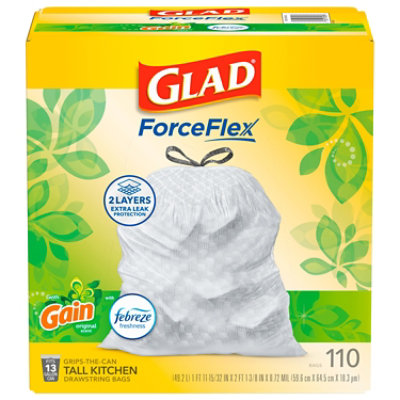 Glad Forceflex Tall Kitchen Drawstring Trash Bags 13 Gallon White Trash Bag Gain Original Scent - 110 CT - Image 3