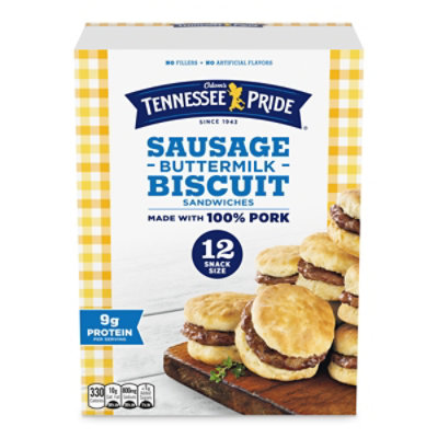 Odom's Tennessee Pride Ssg & Buttermilk Biscuits, Snack Size Frzb Breakfast Sandwich, 12 Ct,19.2 Oz - 19.2 OZ - Image 1