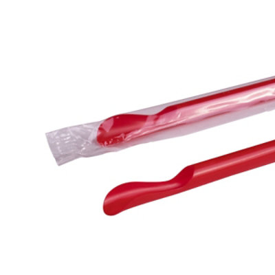 Karat 9.45'' Spoon Straws (6.5mm) Plastic Wrapped, Red - 5,000 pcs - Image 2