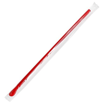 Karat 9.45'' Spoon Straws (6.5mm) Plastic Wrapped, Red - 5,000 pcs - Image 4