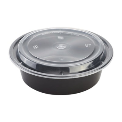 Karat 32 oz PP Plastic Microwavable Round Food Containers & Lids, Black - 150 sets - Image 3