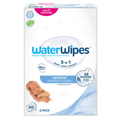 WaterWipes Sensitive+ Newborn & Baby Wipes 3-In-1 Cleans Cares Protects 99.9% Water Hypoallergenic -360 Count - Image 1
