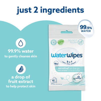 WaterWipes Sensitive+ On The Go Wipes 3-In-1 Cleans Cares Protects 99.9% Water Hypoallergenic - 28 Count - Image 3