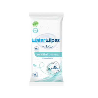 WaterWipes Sensitive+ On The Go Wipes 3-In-1 Cleans Cares Protects 99.9% Water Hypoallergenic - 28 Count - Image 1