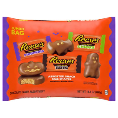 REESE'S Assorted Milk Chocolate Snack Size Peanut Butter Shapes Halloween Candy Jumbo Bag - 14.4 Oz - Image 1