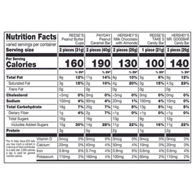 Hersheys Payday And Reeses Assorted Flavored Snack Size Halloween Candy Multipack - 40-21.2 Oz - Image 3