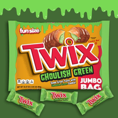 TWIX Fun Size Ghoulish Green Caramel Cookie Milk Chocolate Halloween Candy Bars - 16.37 Oz - Image 3