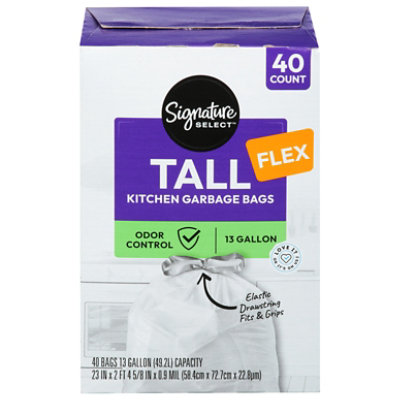 Signature Select Bag Flex Kitchen Drawstring 13 Gallon 40 Ct - 40 CT - Image 1