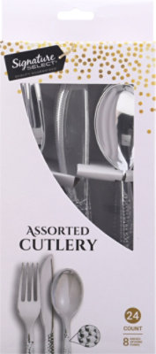 Signature Select Cutlery Assorted Hammered Silver - 24 Count - Image 1