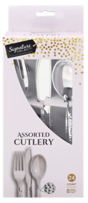 Signature Select Cutlery Assorted Hammered Silver - 24 Count - Image 1