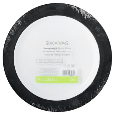 Sensations 9 Inch Plastic Plates with Silver Rim - 10 Count - Image 3