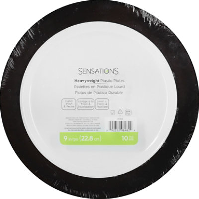 Sensations 9 Inch Plastic Plates with Silver Rim - 10 Count - Image 2