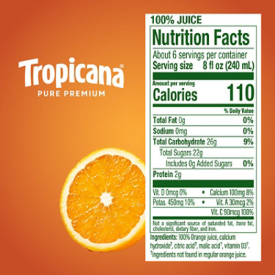 Tropicana Pure Premium 100% Orange Juice Original No Pulp Low Acid - 46 Fl. Oz. - Image 8