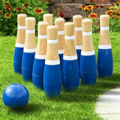 Hey Play - 8 in. Indoor & Outdoor Fun Lawn Bowling Game & Skittle Ball for Toddlers Kids Adults - Black - Image 1