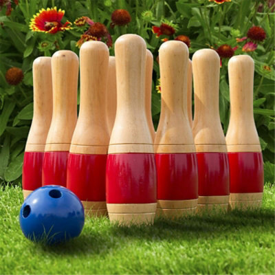 Hey Play - 11 in. Indoor & Outdoor Fun Lawn Bowling Game & Skittle Ball for Toddlers Kids Adults - Black - Image 1