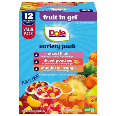 Dole Fruit Bowls Peaches, Mandarin Oranges, and Mixed Fruit in Gel, 4.3 oz Cups (12 Pack)