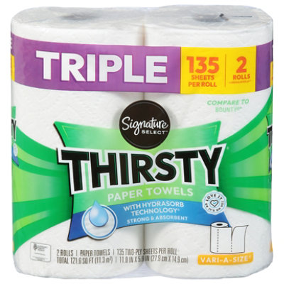 Signature Select Thirsty Variable Size Paper Towels - 2 Triple Rolls