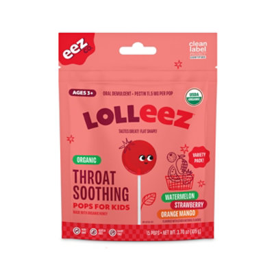 Lolleez Organic Throat Soothing Pops for Kids Variety Pack - 15 Count - Image 1