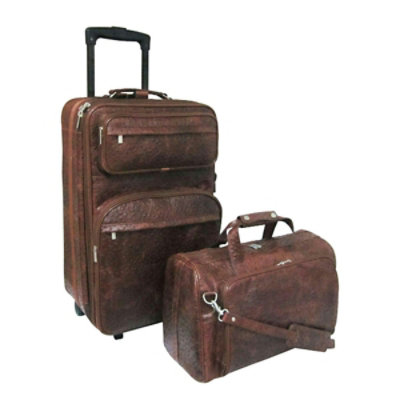 Amerileather Ostrich Print Leather Traveler Set, Brown - 2 Piece - Image 1