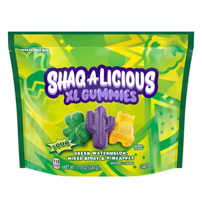 Shaq-a-licious Sour Gummies Pouch Pineapple Mixed Berry & Green Watermelon Flavors - 11.8 Oz - Image 1