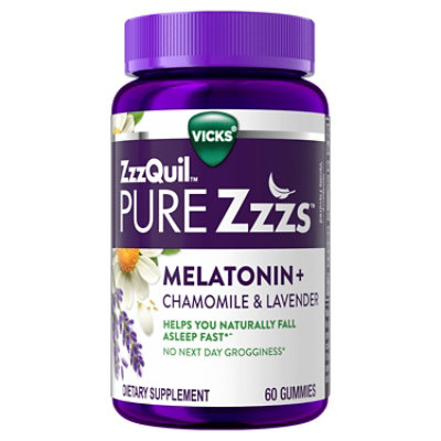 Zzzquil Pure Zzzs Melatonin Sleep Aid Gummies, Helps You Fall Asleep Naturally, Wildberry Vanilla Fl - 60 CT - Image 1