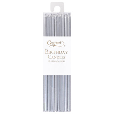 Caspari Birthday Slim Silver Candle - 16 CT - Image 3