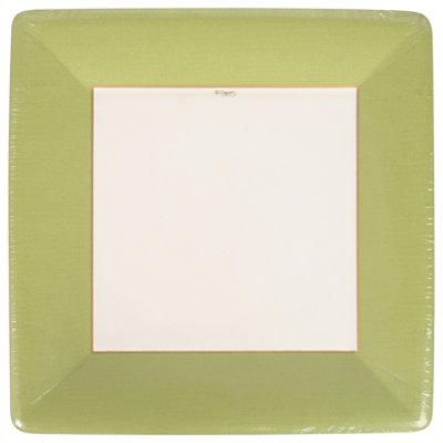 Caspari Grosgrain Border Moss Green Dinner Plate - 8 CT - Image 3