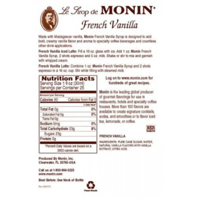 Monin French Vanilla Syrup - Bottle (750mL) - Image 3