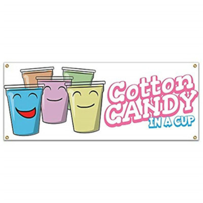 SignMission - 48 in. Cotton Candy In A Cup Banner with Concession Stand Food Truck Single Sided - Image 1
