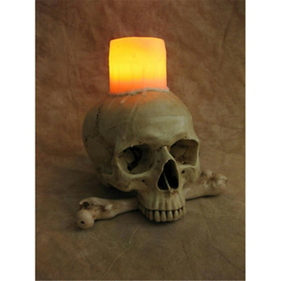 Skeletons And More - Lighted Skull With Bone & Wax Candle - Image 1