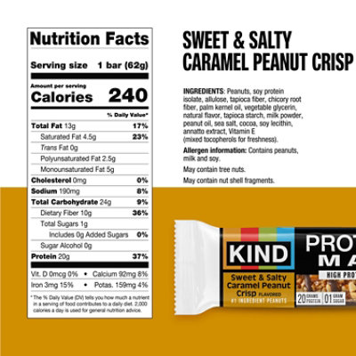 KIND Protein MAX Sweet & Salty Caramel Peanut Crisp Protein Bar - 2.2 Oz - Image 3