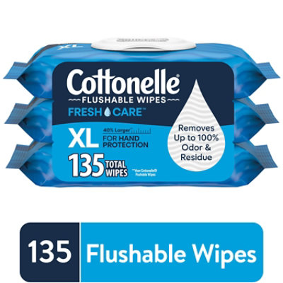 Cottonelle XL Flushable Wet Wipes Flip-Top Packs with 45 Wipes Per Pack - 3 Count