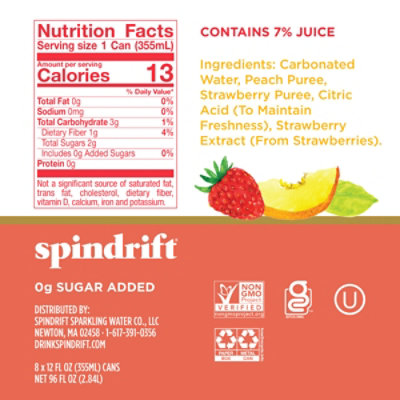Spindrift Peach Strawberry Sparkling Water - 12 Fl. Oz. - Image 3