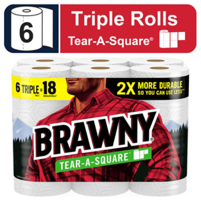 Brawny Tear A Square Paper Towel Triple Rolls - 6 Count - Image 1