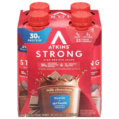 Atkins Strong, High Protein Shake, Milk Chocolate, 30g of Protein, 4 Count
