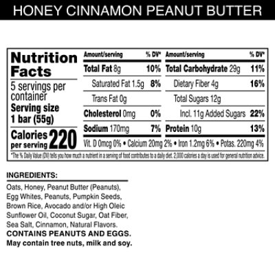RXBAR Nut Butter and Oat Protein Bars Honey Cinnamon Peanut Butter Protein Snacks 5 Count - 9.7 Oz - Image 8